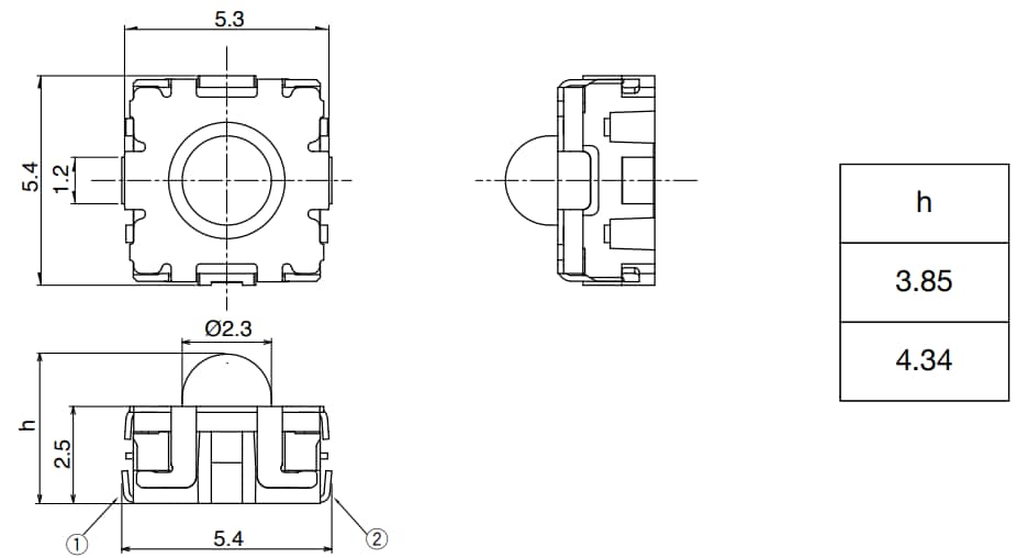 Mechanical Drawing - Alps Alpine SKSU Compact Middle-Stroke TACT Switches